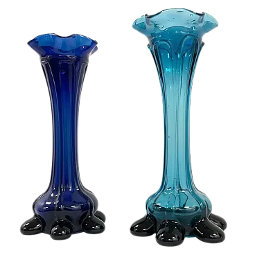 Coppia di vasi in vetro blu, anni '60