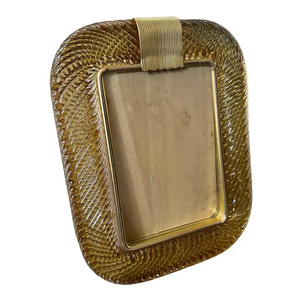 Barovier style amber Murano glass and brass picture frame, 1990s 1