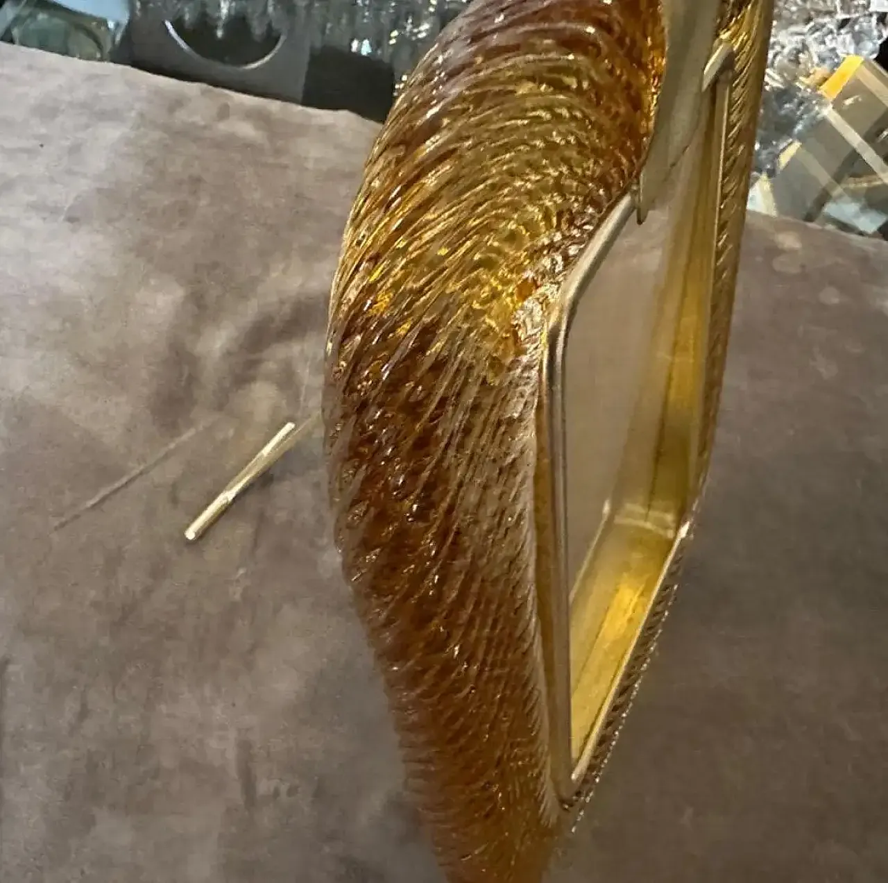 Barovier style amber Murano glass and brass picture frame, 1990s 2