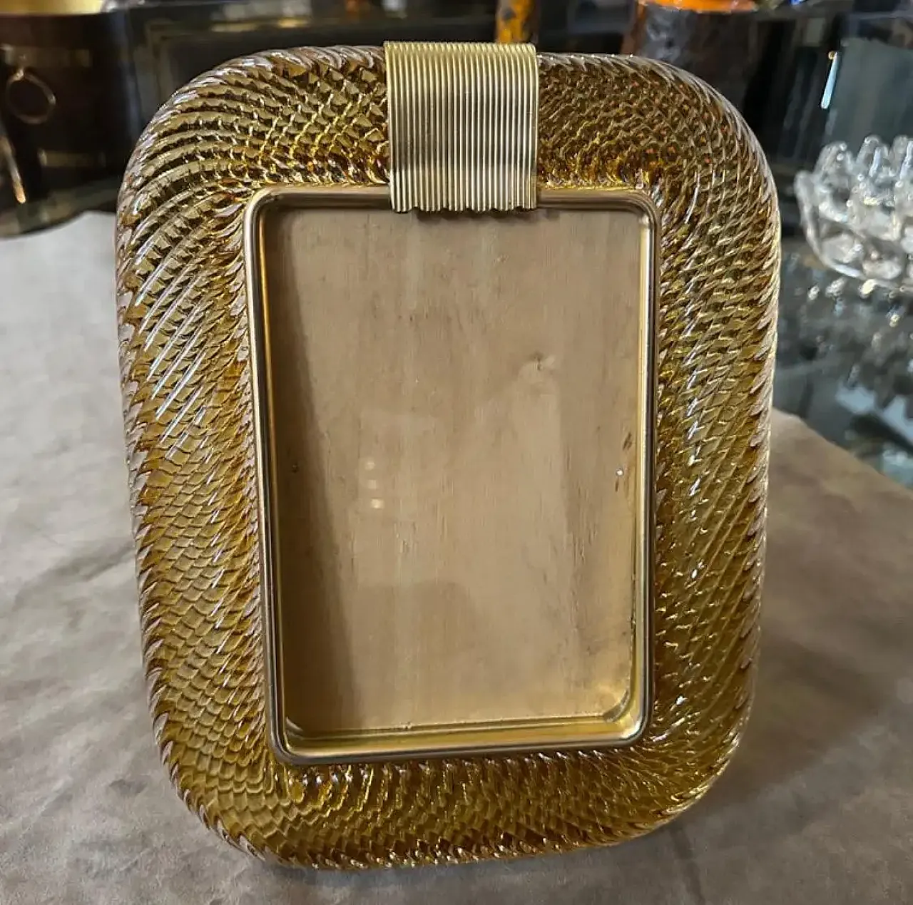 Barovier style amber Murano glass and brass picture frame, 1990s 3