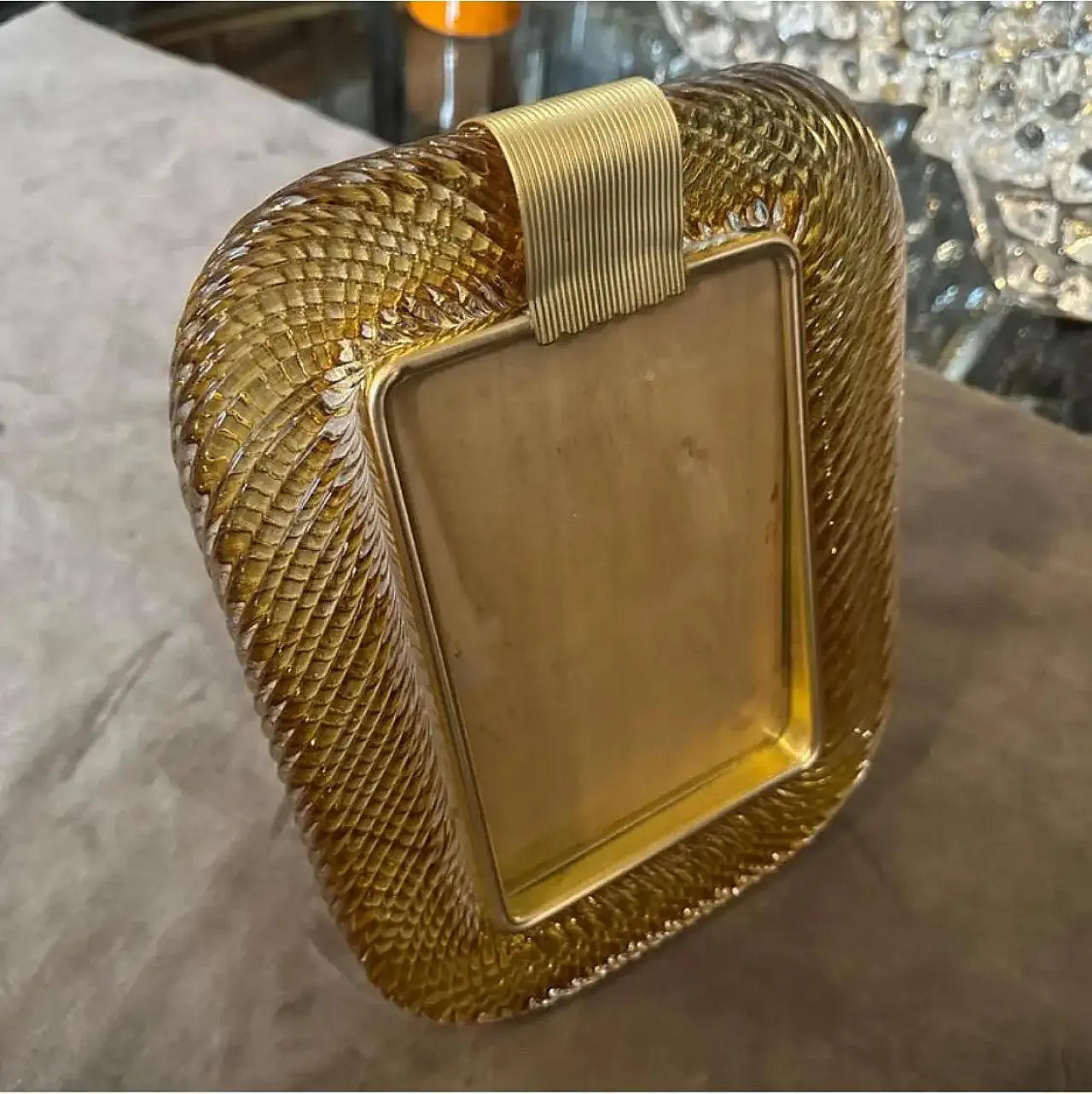 Barovier style amber Murano glass and brass picture frame, 1990s 4