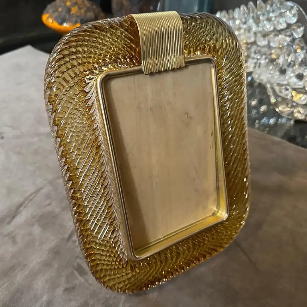 Barovier style amber Murano glass and brass picture frame, 1990s 5