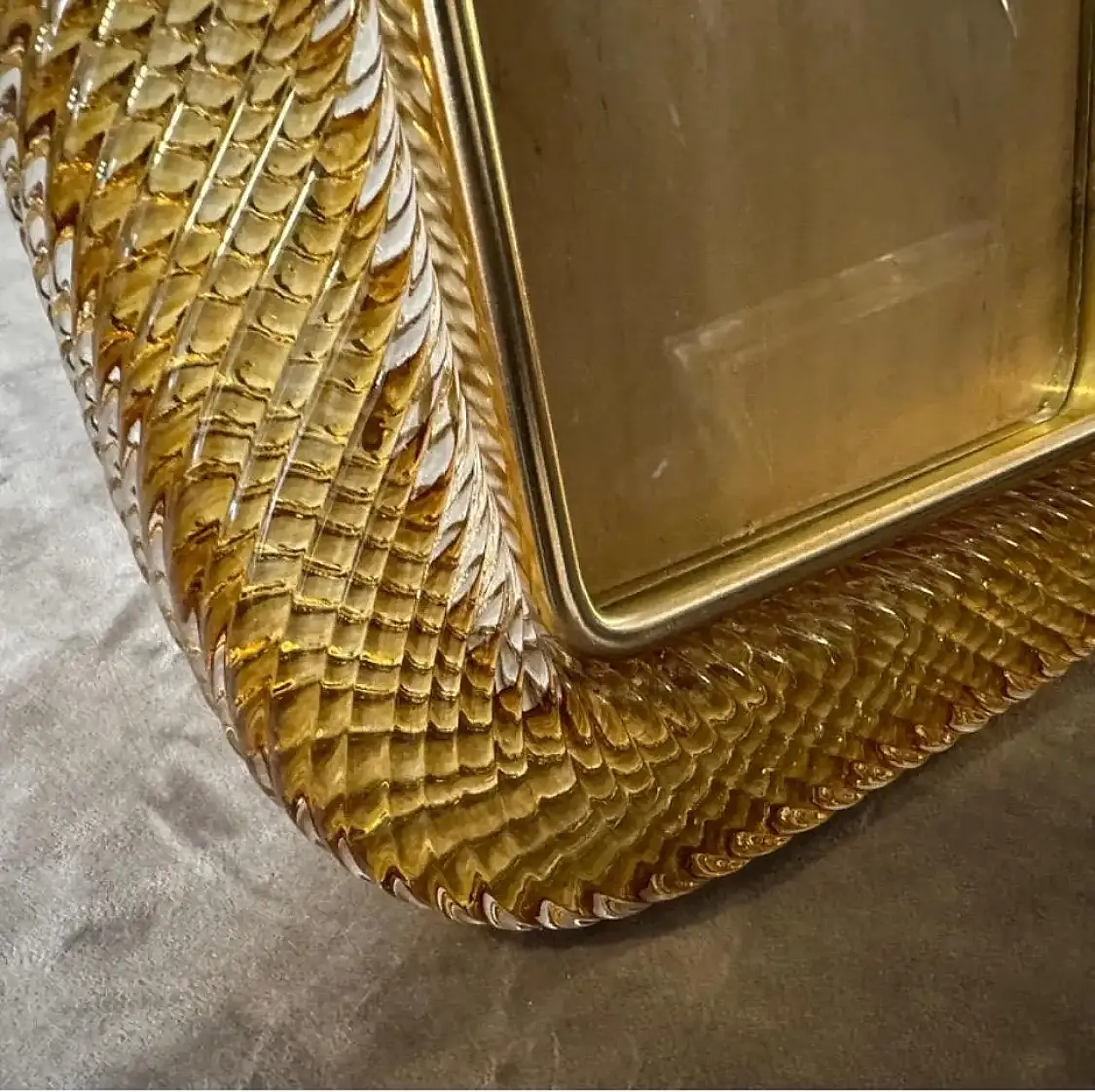 Barovier style amber Murano glass and brass picture frame, 1990s 6