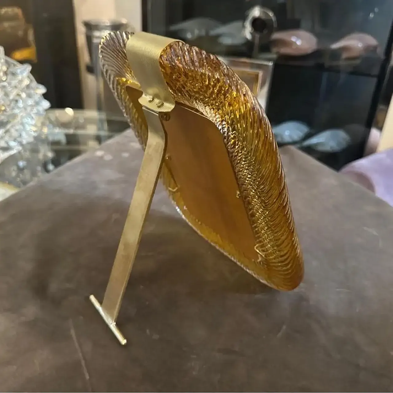 Barovier style amber Murano glass and brass picture frame, 1990s 7