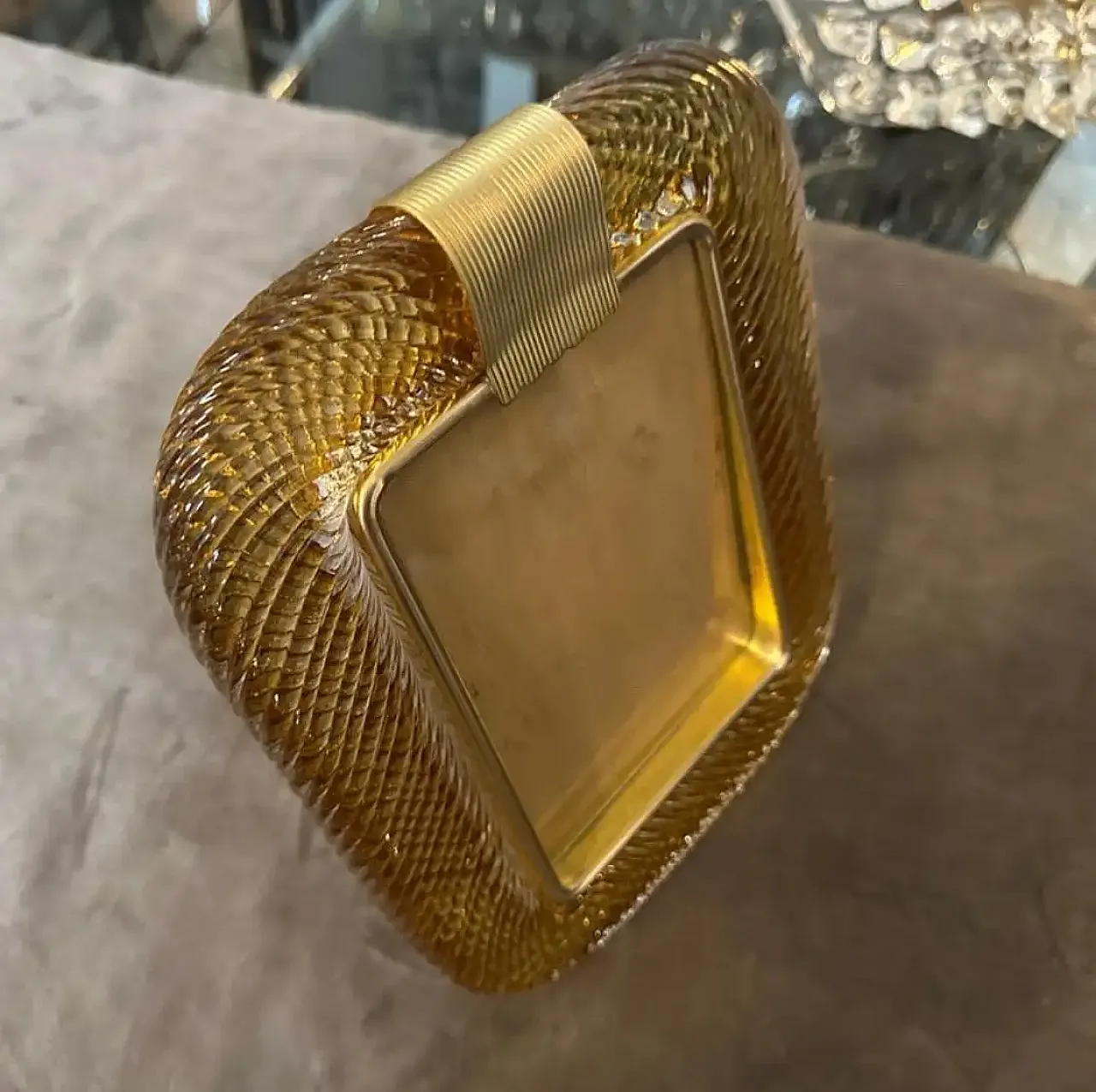 Barovier style amber Murano glass and brass picture frame, 1990s 8