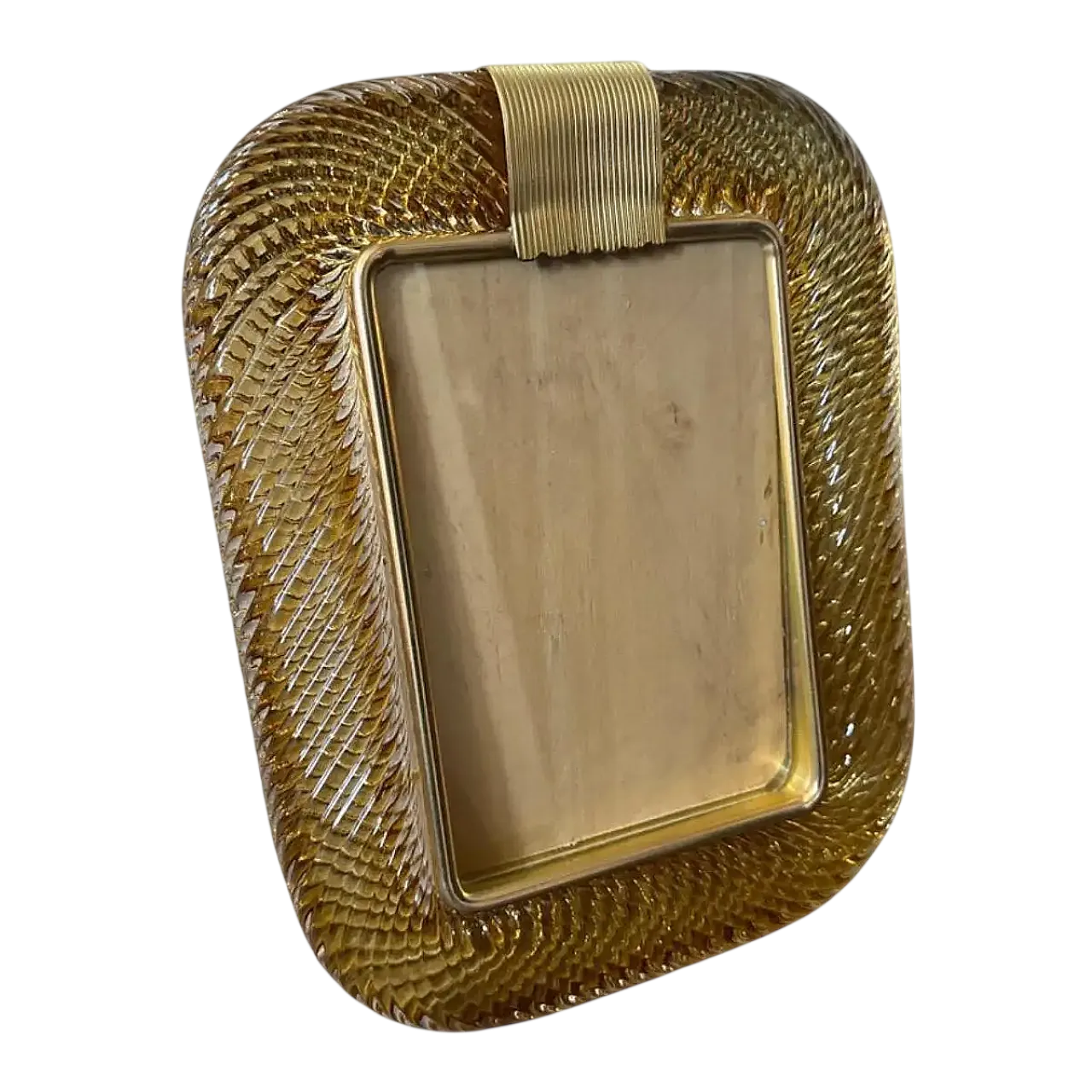 Barovier style amber Murano glass and brass picture frame, 1990s 9