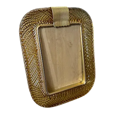 Barovier style amber Murano glass and brass picture frame, 1990s