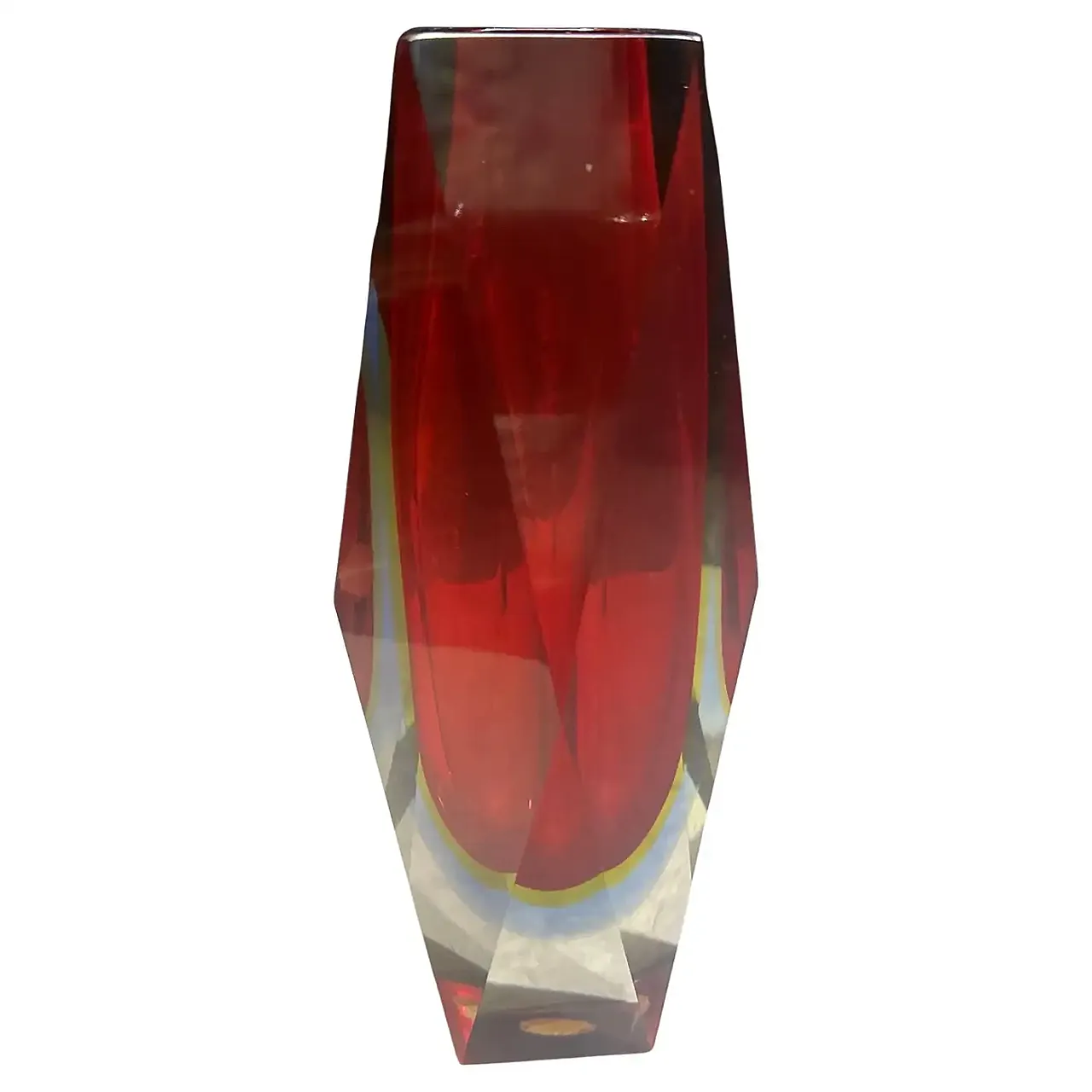 Modernist red faceted Murano glass vase by Seguso, 1970s 1