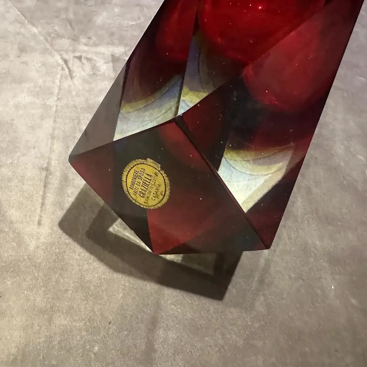 Modernist red faceted Murano glass vase by Seguso, 1970s 9