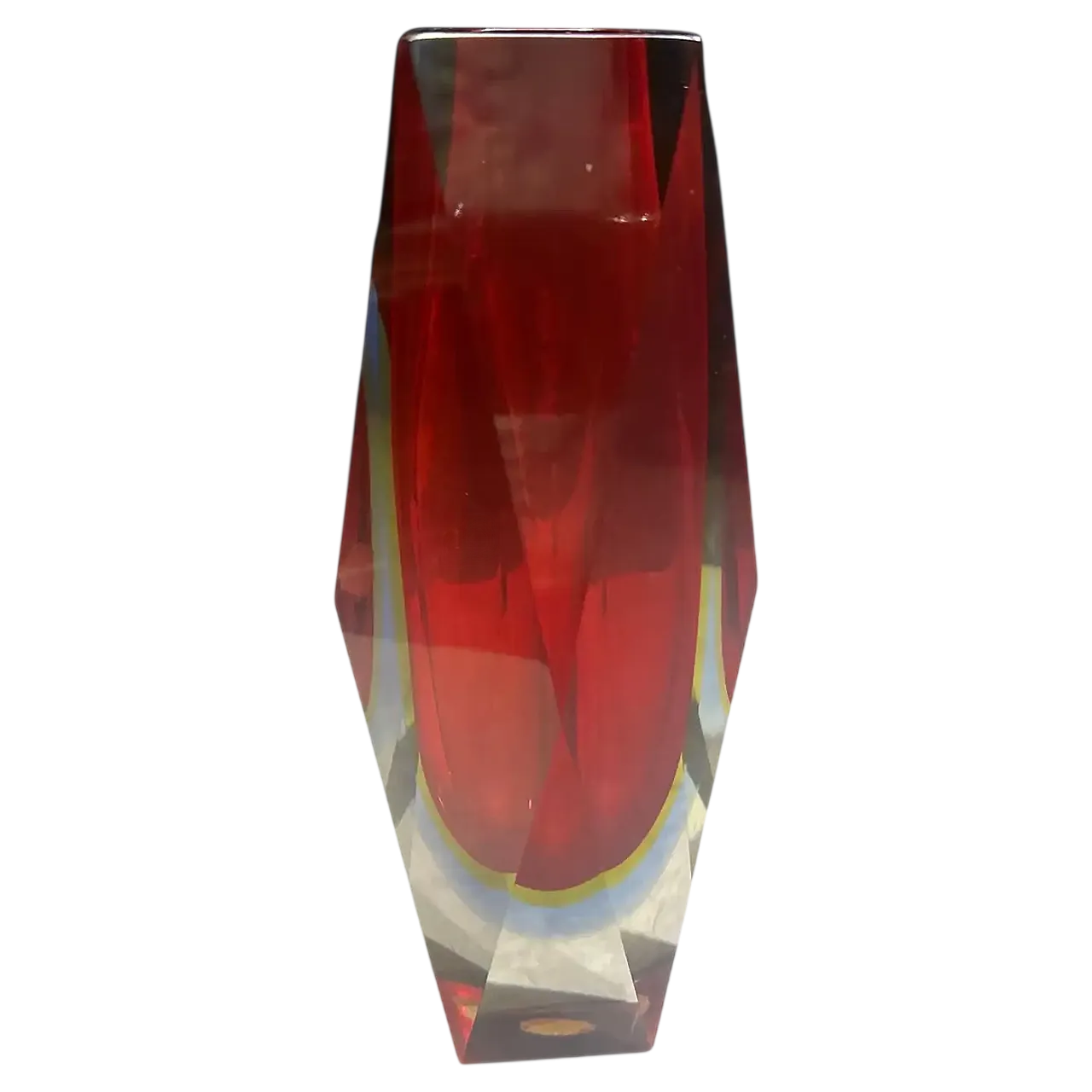 Modernist red faceted Murano glass vase by Seguso, 1970s 10
