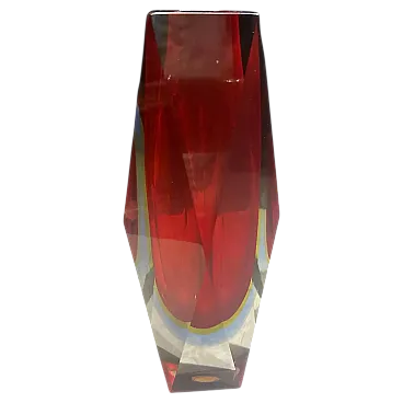 Modernist red faceted Murano glass vase by Seguso, 1970s