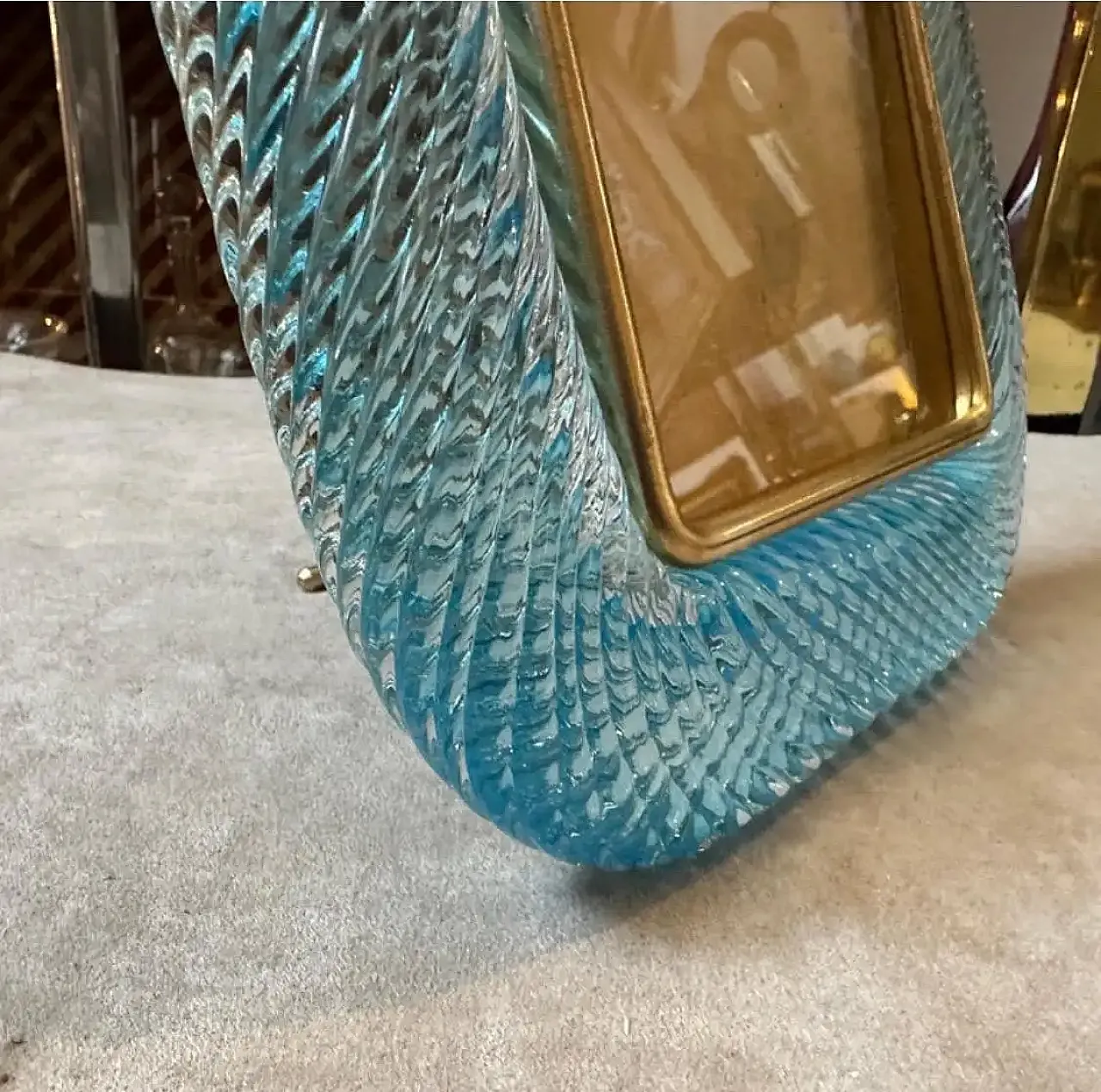 Barovier style turquoise Murano glass and brass picture frame, 1990s 7