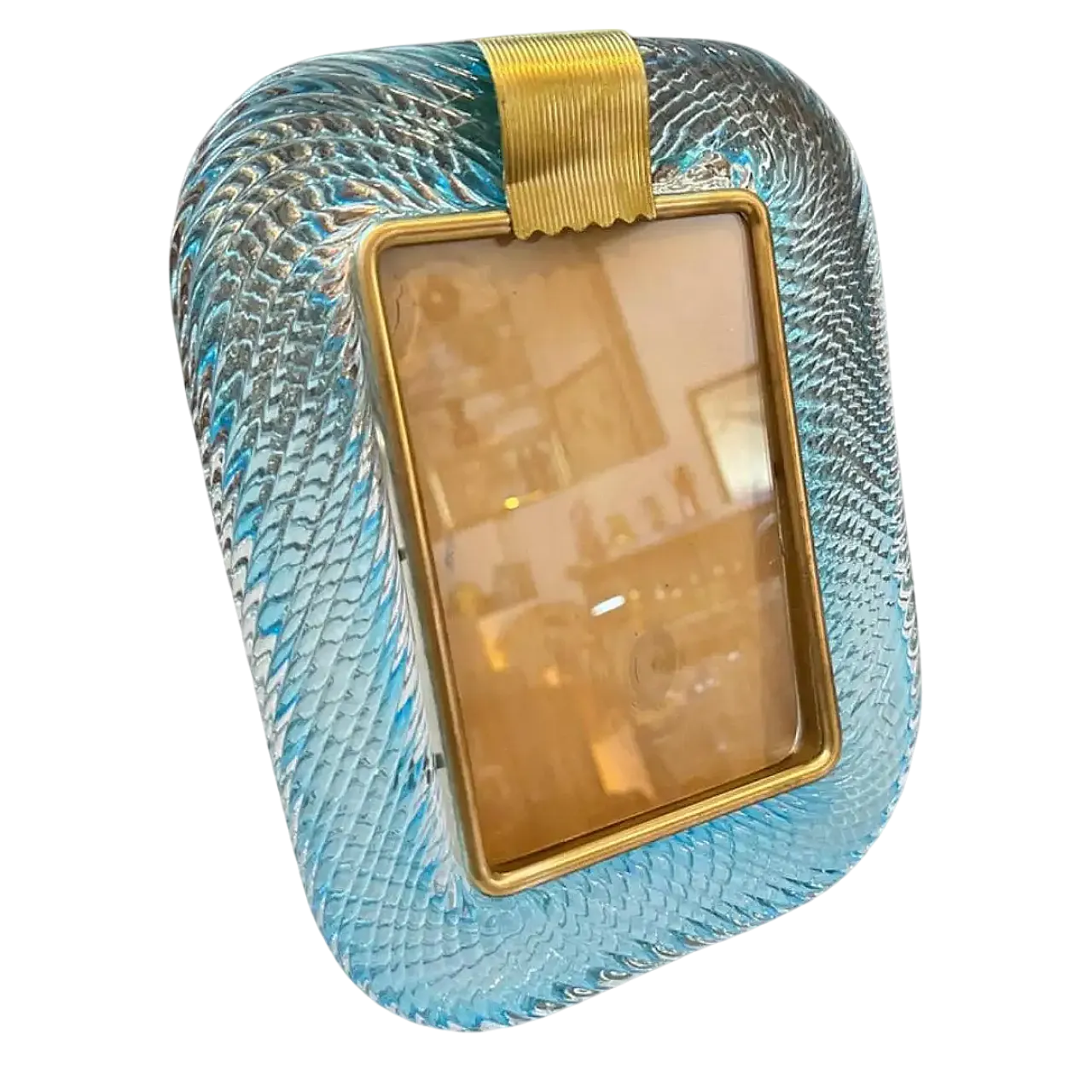 Barovier style turquoise Murano glass and brass picture frame, 1990s 10