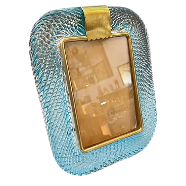 Barovier style turquoise Murano glass and brass picture frame, 1990s