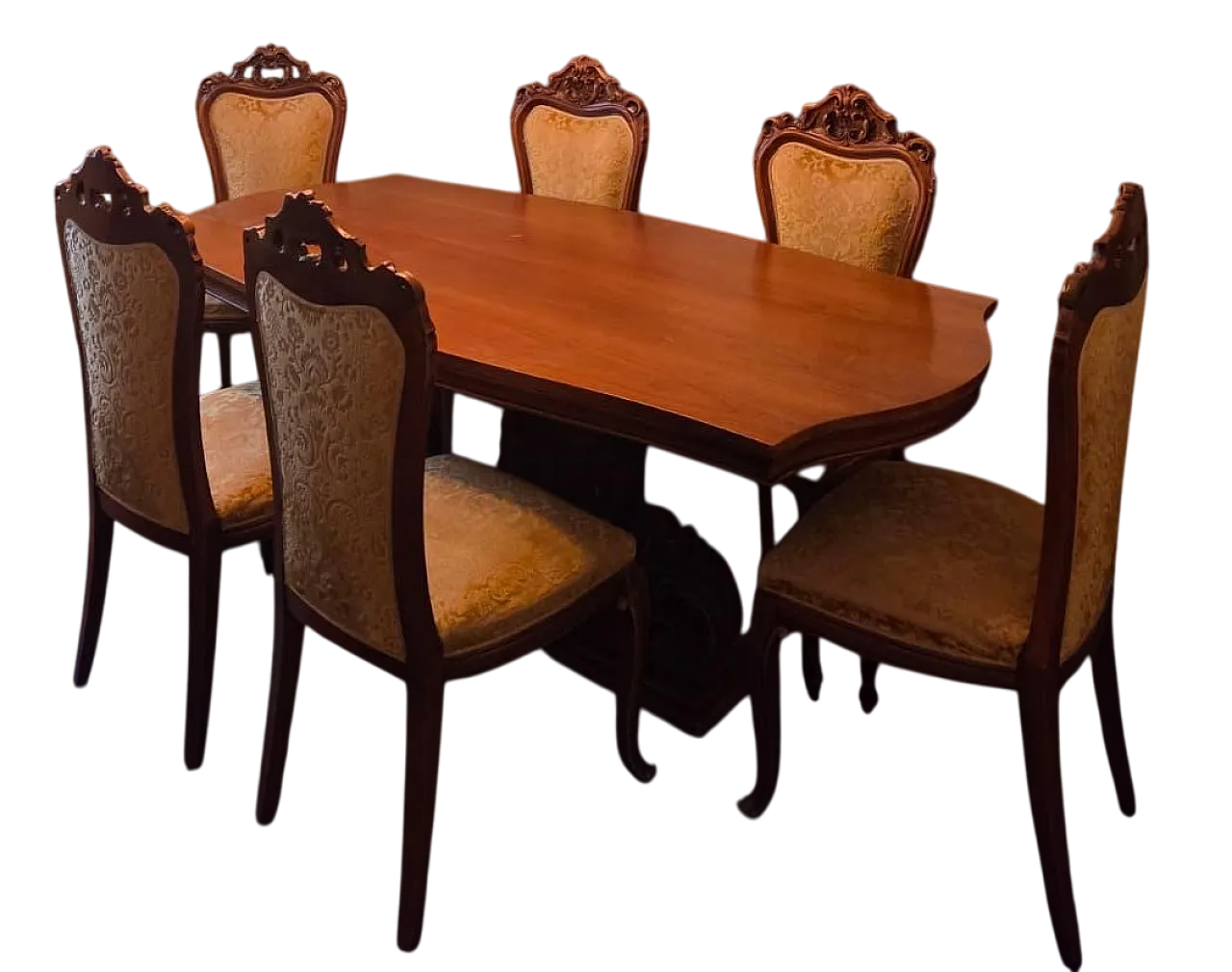 Antique style solid walnut dining room, 70s 22