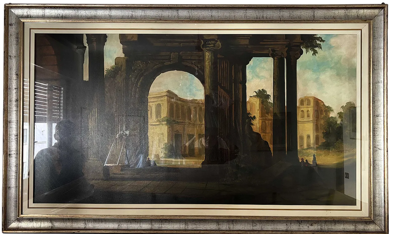 Oil painting on canvas Landscape with arches by Celiberti, 70s 4