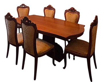 Antique style solid walnut dining room, 70s