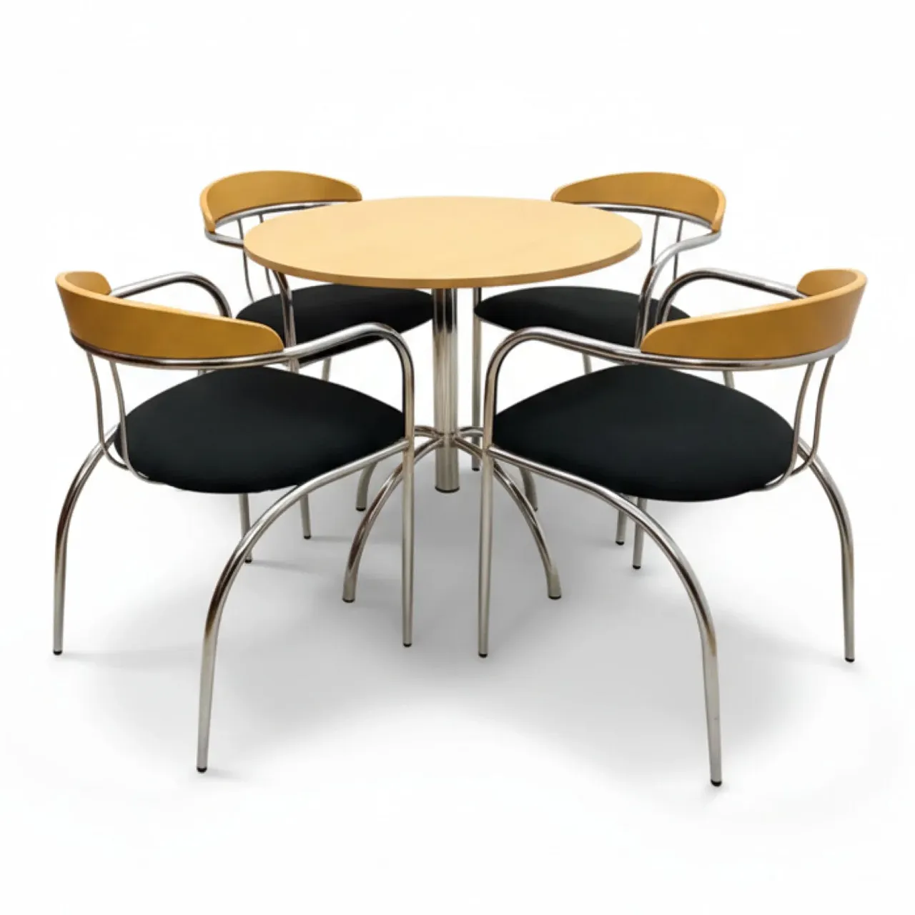 Tavolo da pranzo con 4 sedie in telaio tubolare cromato, anni '70 1