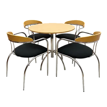 Tavolo da pranzo con 4 sedie in telaio tubolare cromato, anni '70