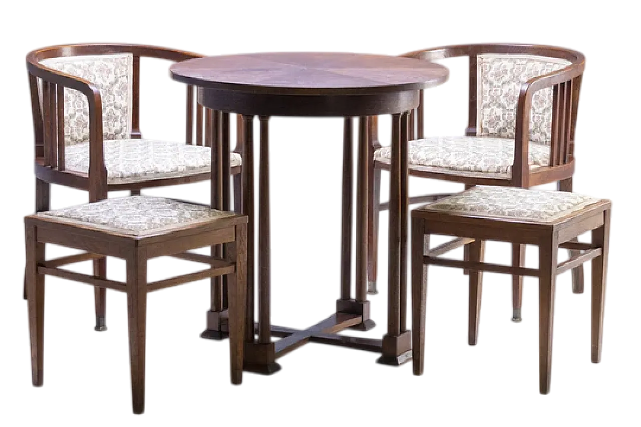 Tavolo in legno curvato con poltrone e sgabelli, anni '10 10