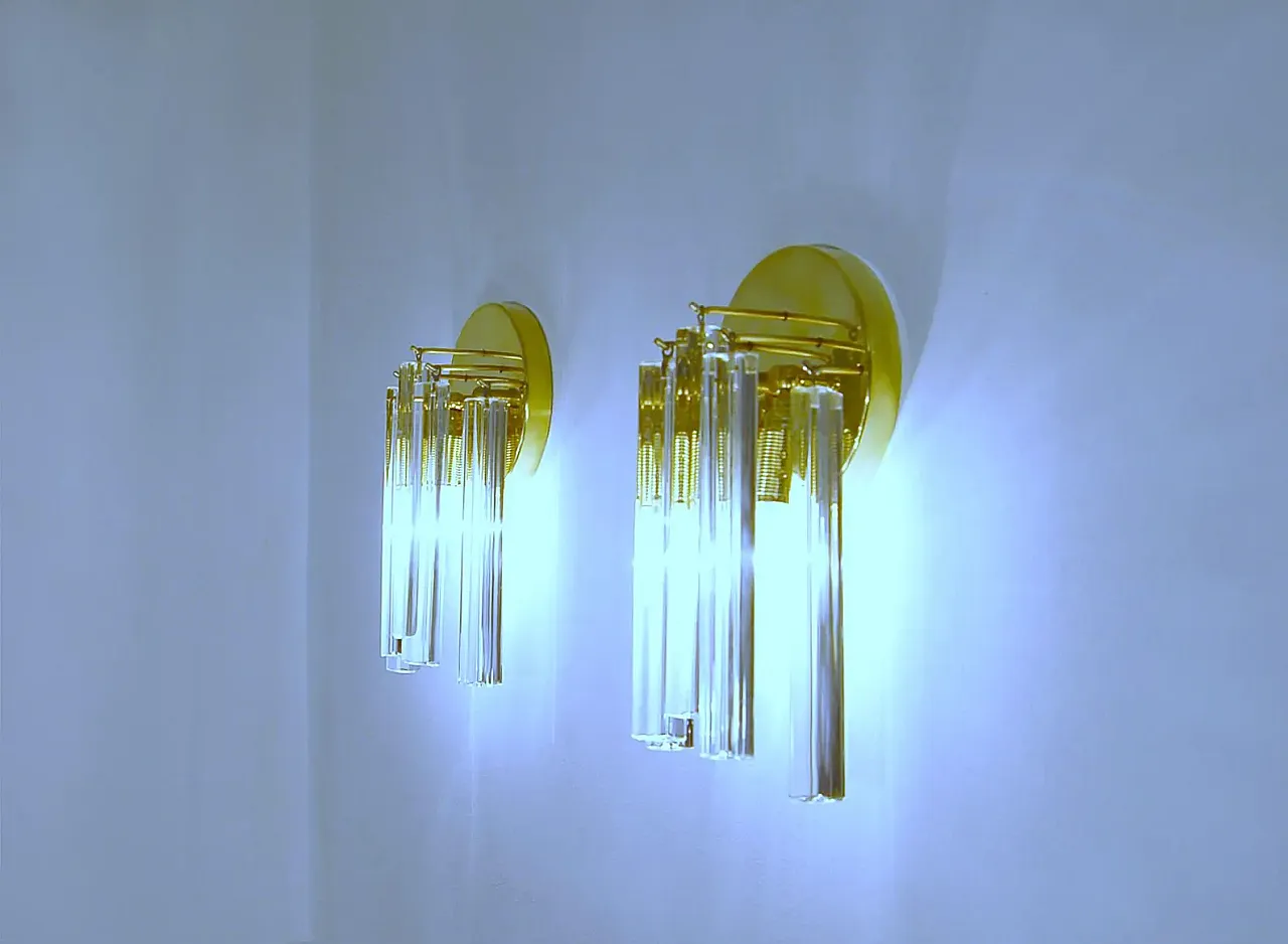 Coppia di lampade da parete Cascata in ottone e vetro di Murano, '900 1