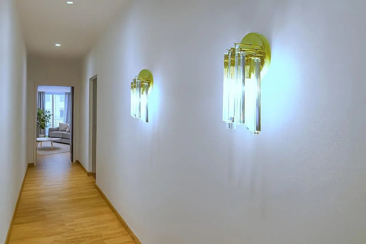 Coppia di lampade da parete Cascata in ottone e vetro di Murano, '900 2