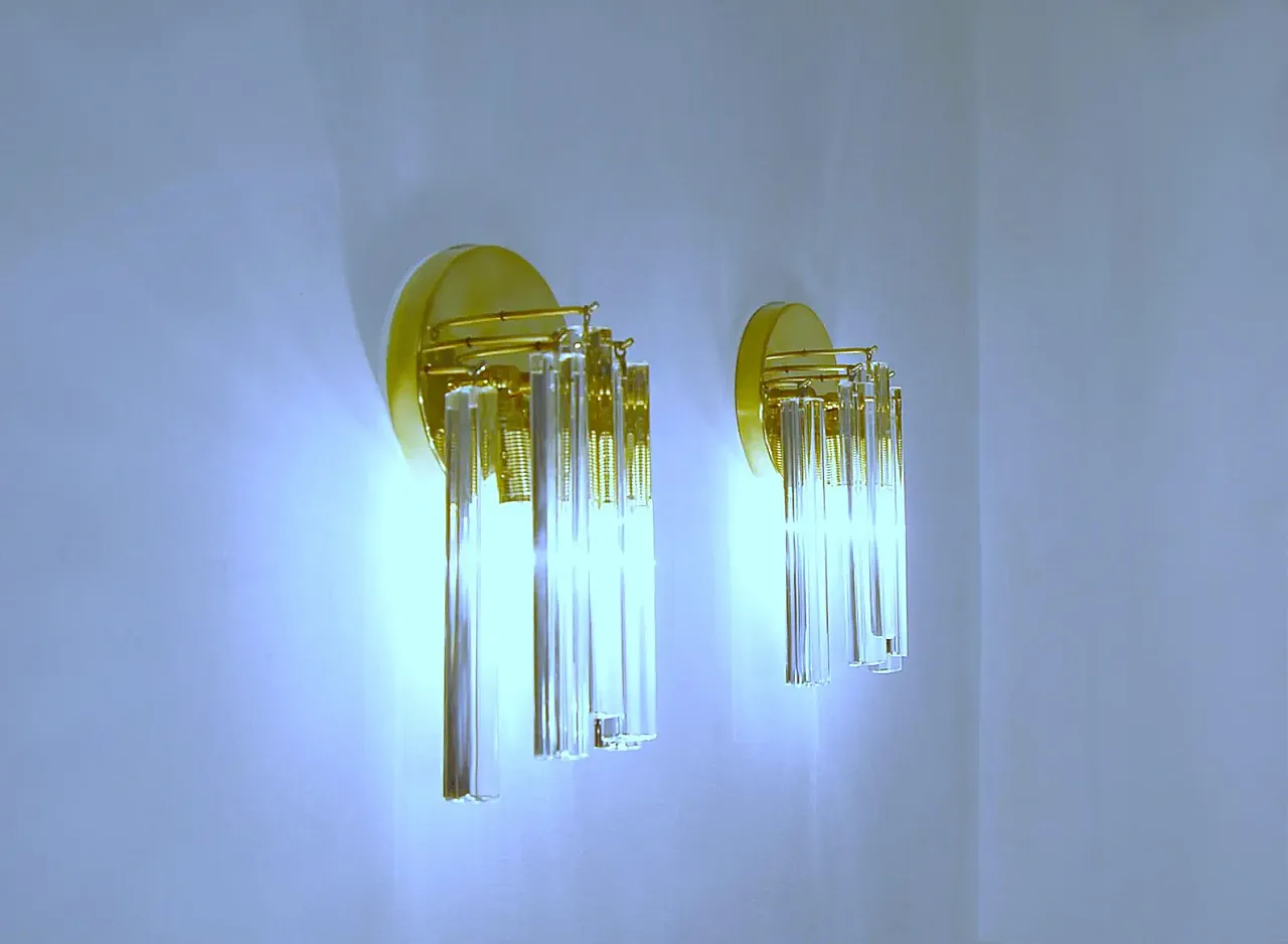 Coppia di lampade da parete Cascata in ottone e vetro di Murano, '900 3