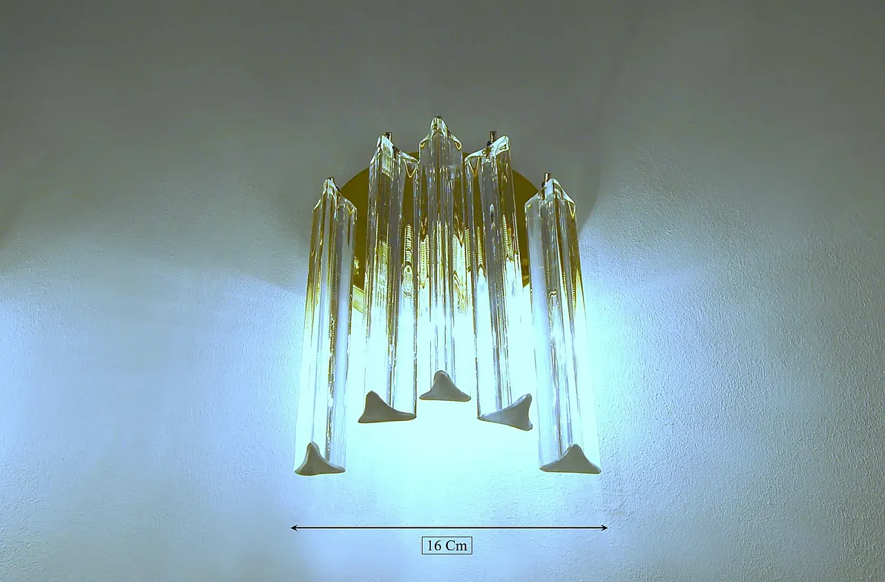 Coppia di lampade da parete Cascata in ottone e vetro di Murano, '900 5