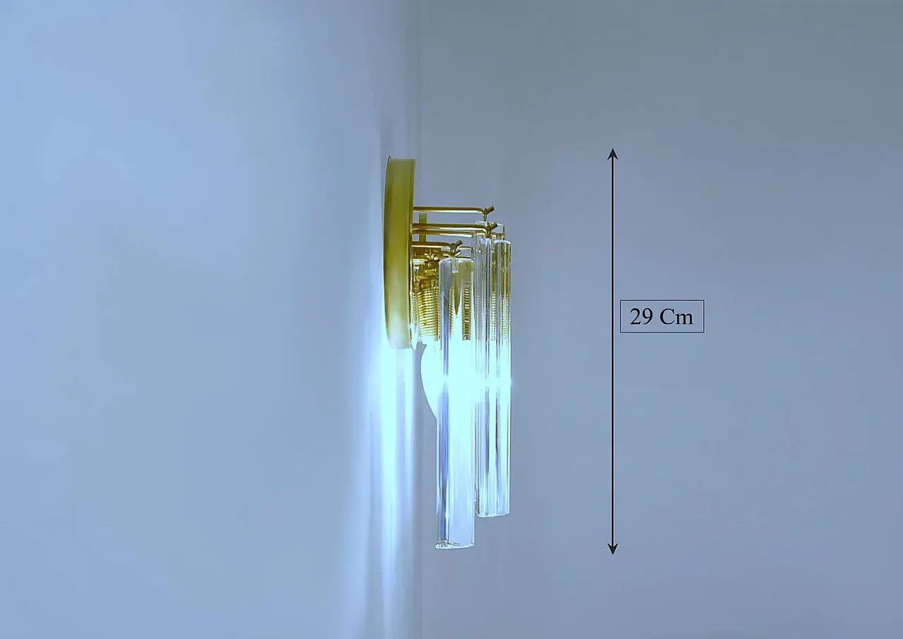 Coppia di lampade da parete Cascata in ottone e vetro di Murano, '900 6