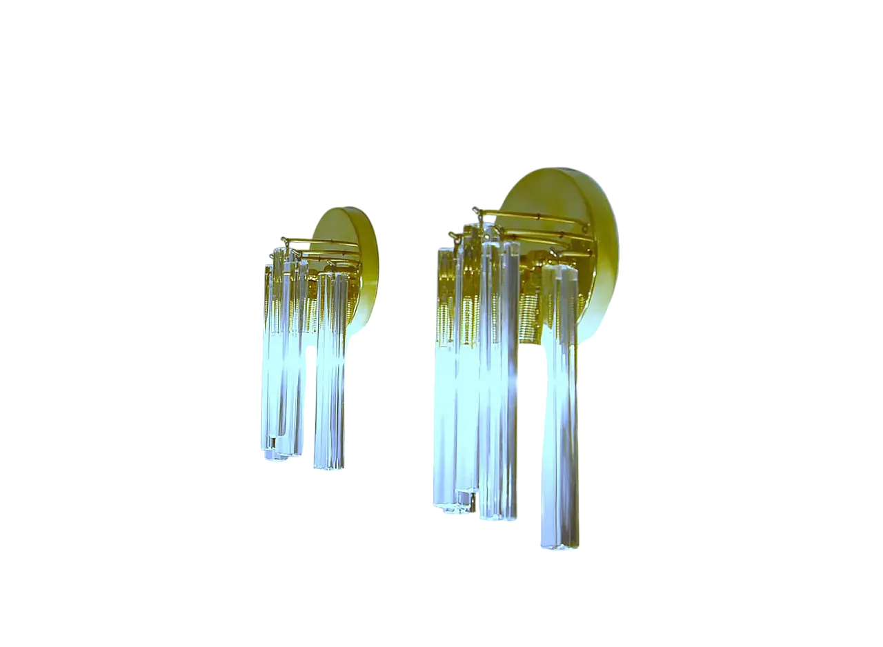 Coppia di lampade da parete Cascata in ottone e vetro di Murano, '900 8