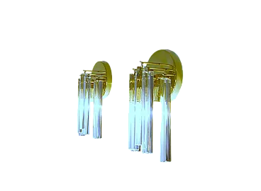 Coppia di lampade da parete Cascata in ottone e vetro di Murano, '900