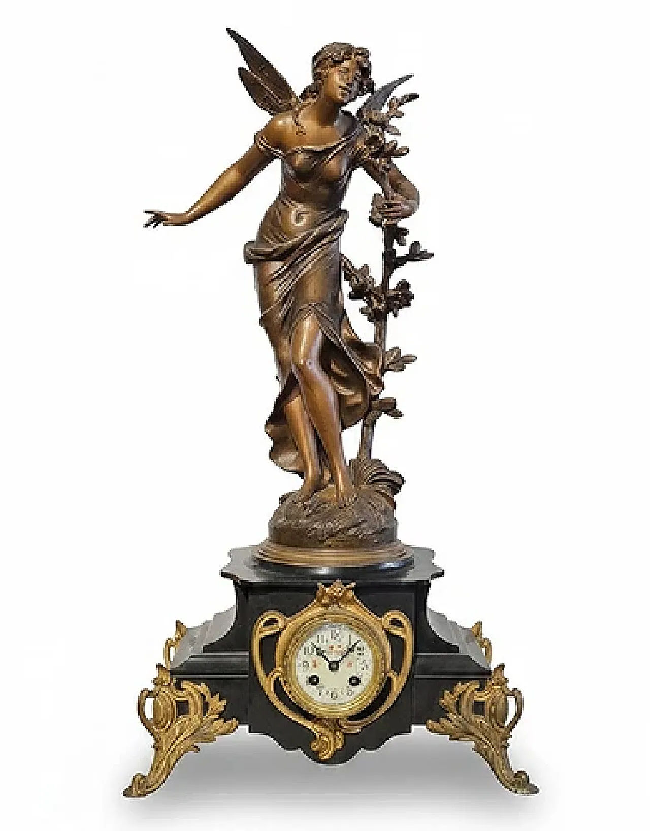 Parfum des Fleurs clocks with sculpture by Auguste Moreau,20th century 1
