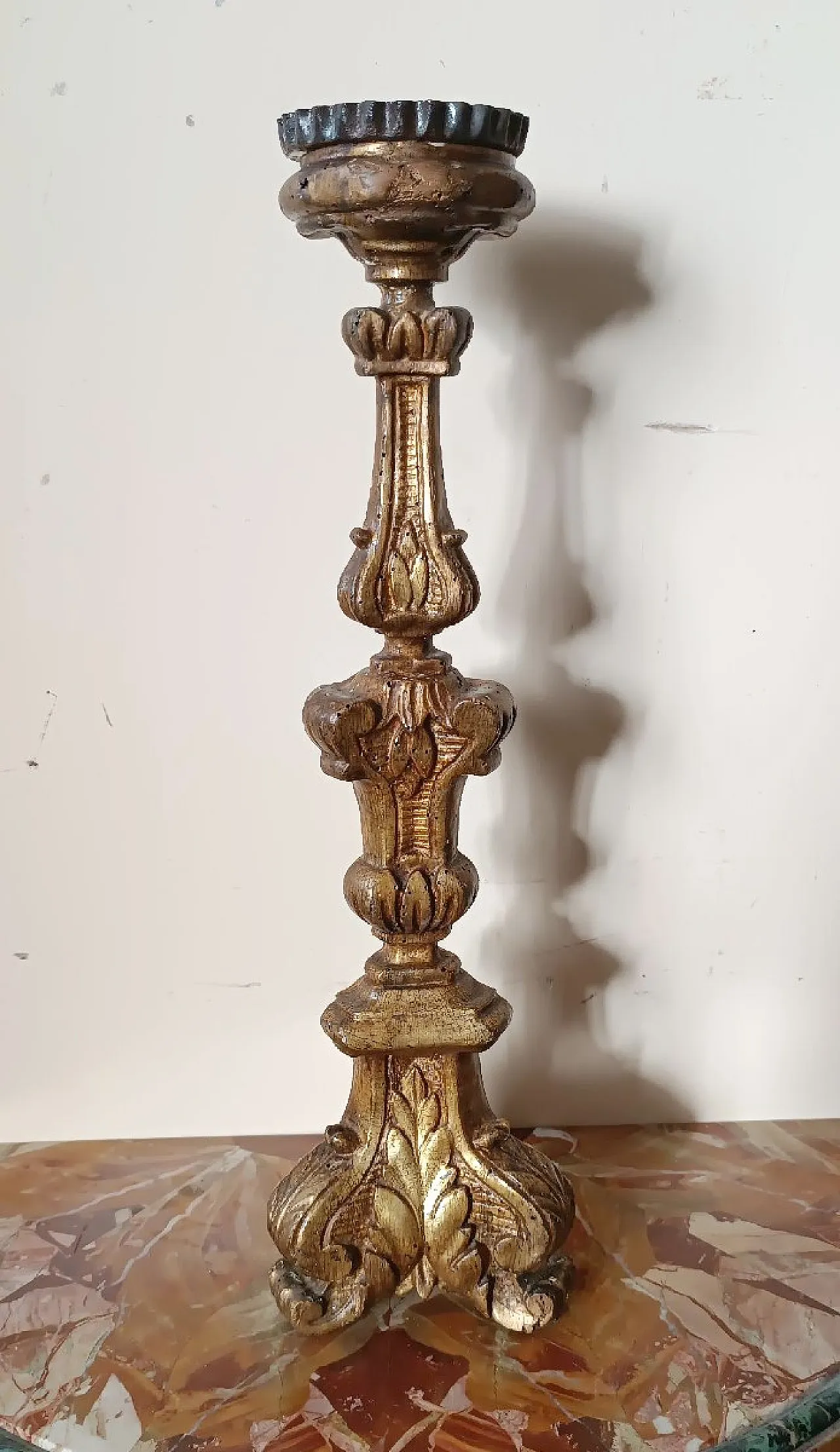Louis XIV style gilded wooden candlestick, 18th century 1