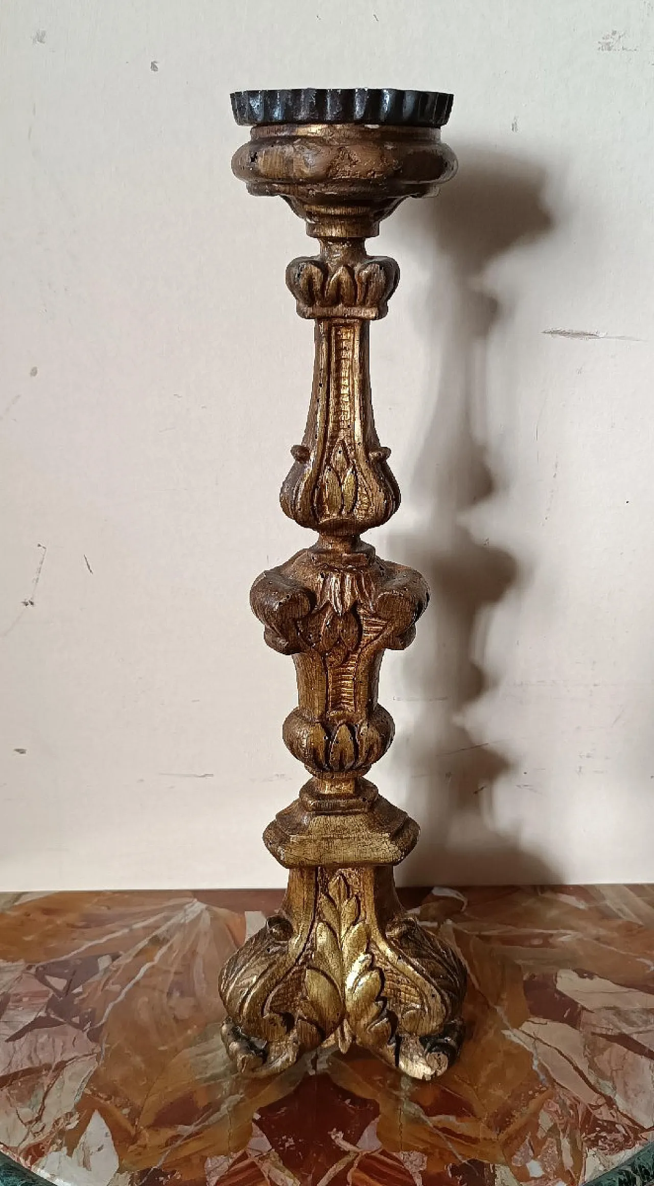 Louis XIV style gilded wooden candlestick, 18th century 2