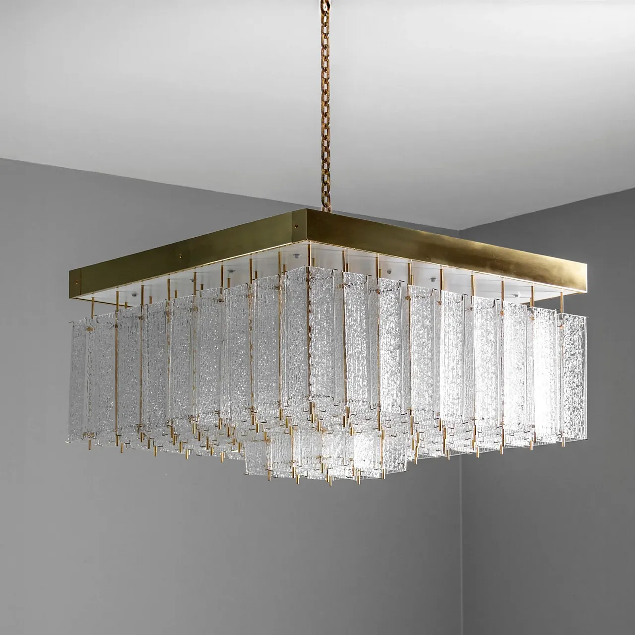 Luce boema a filo in vetro testurizzato e ottone, anni '60 1