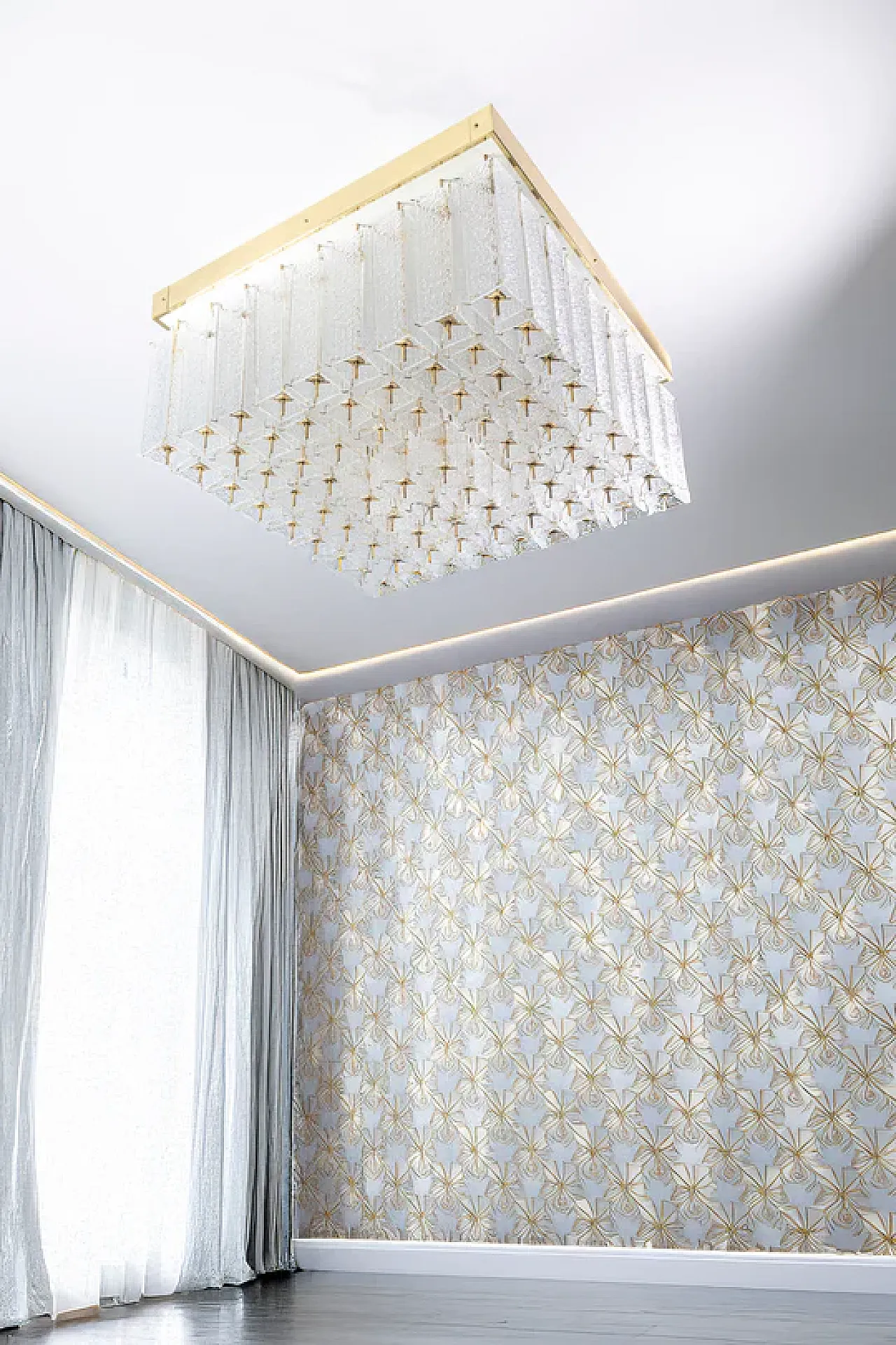 Luce boema a filo in vetro testurizzato e ottone, anni '60 2