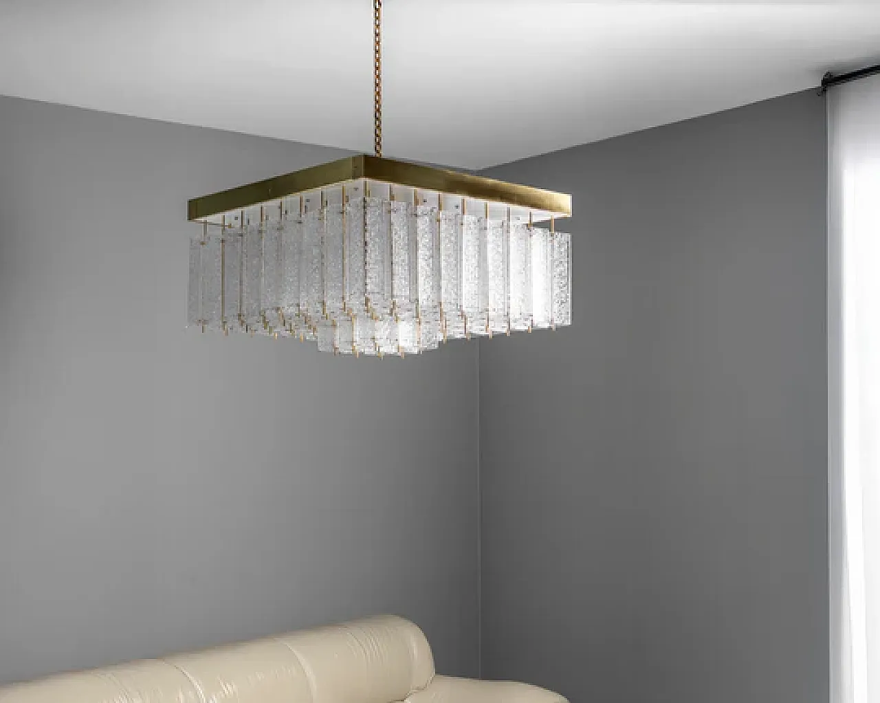 Luce boema a filo in vetro testurizzato e ottone, anni '60 4