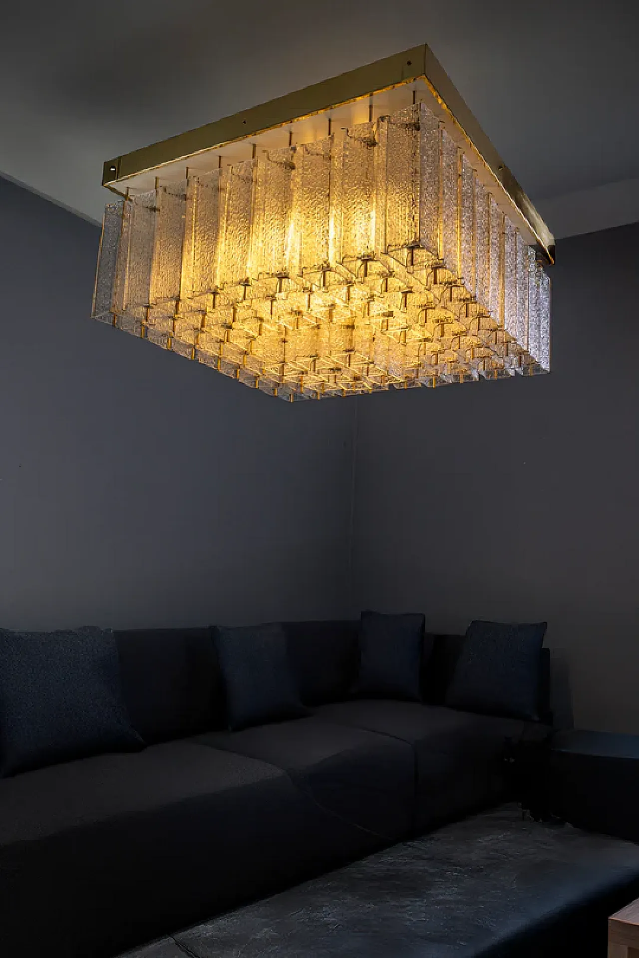 Luce boema a filo in vetro testurizzato e ottone, anni '60 6