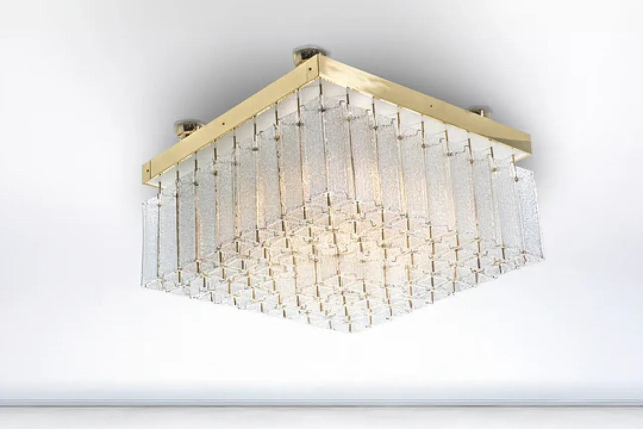 Luce boema a filo in vetro testurizzato e ottone, anni '60 9