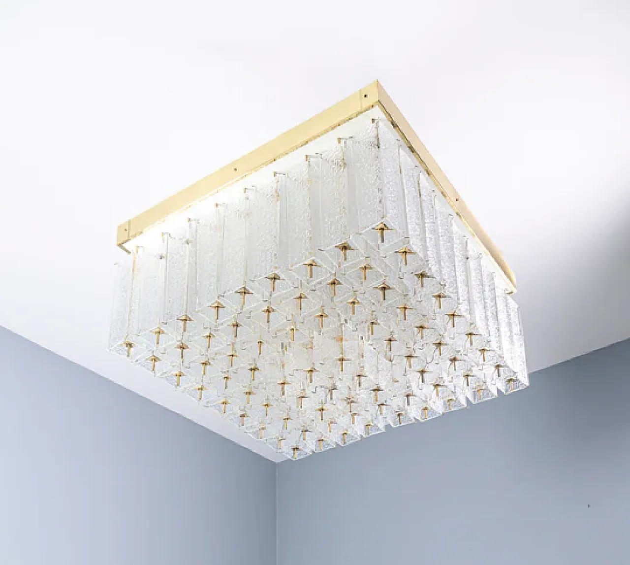 Luce boema a filo in vetro testurizzato e ottone, anni '60 11