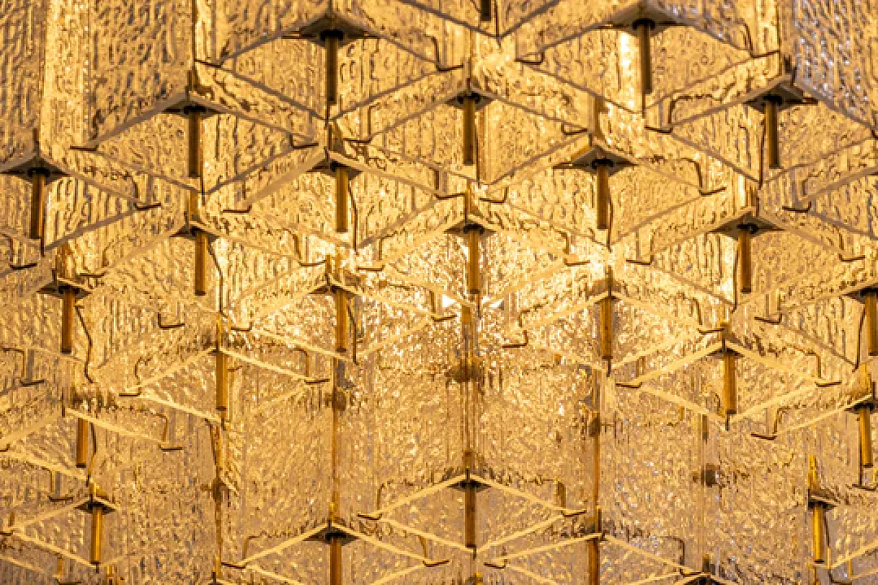 Luce boema a filo in vetro testurizzato e ottone, anni '60 14