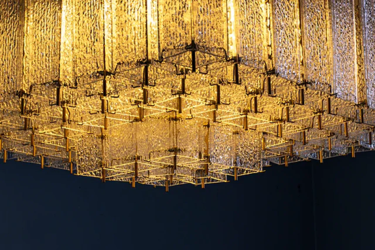 Luce boema a filo in vetro testurizzato e ottone, anni '60 15