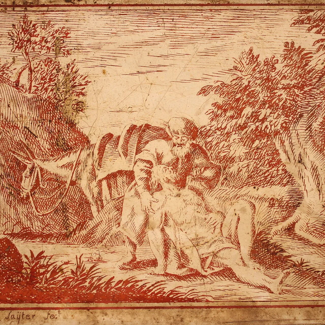 Scagliola panel on slate signed Sayter and dated, 1749 1
