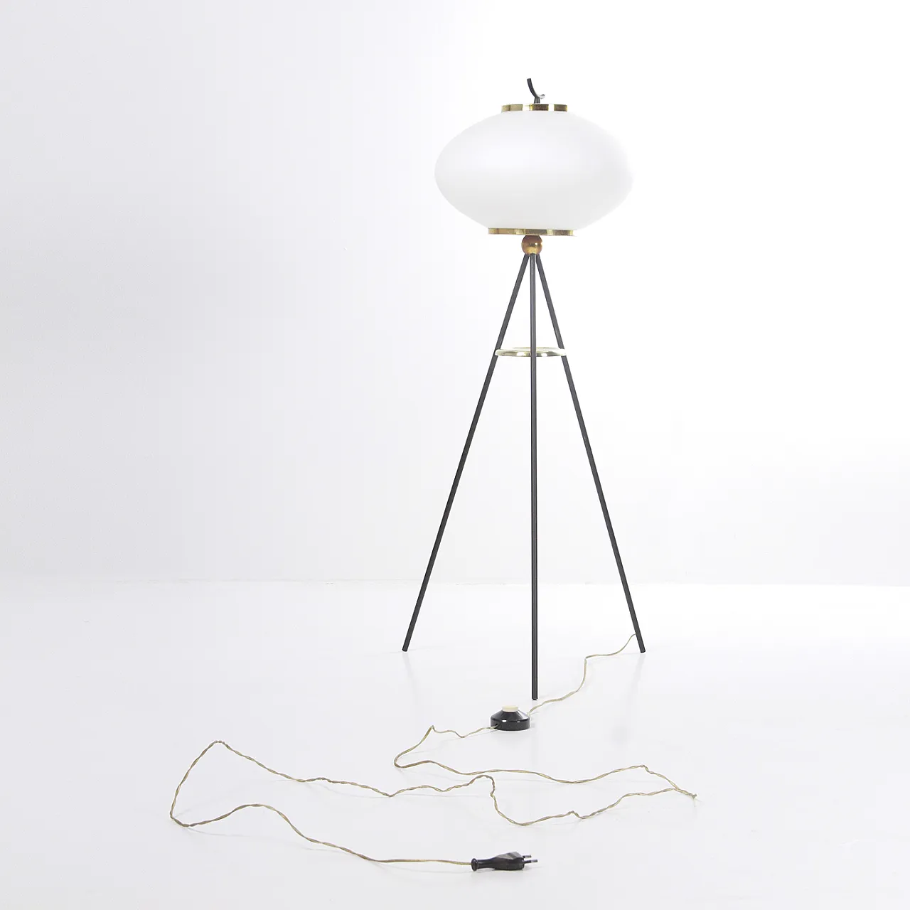 Stilnovo style opaline and brass glass floor lamp, 1950s 1