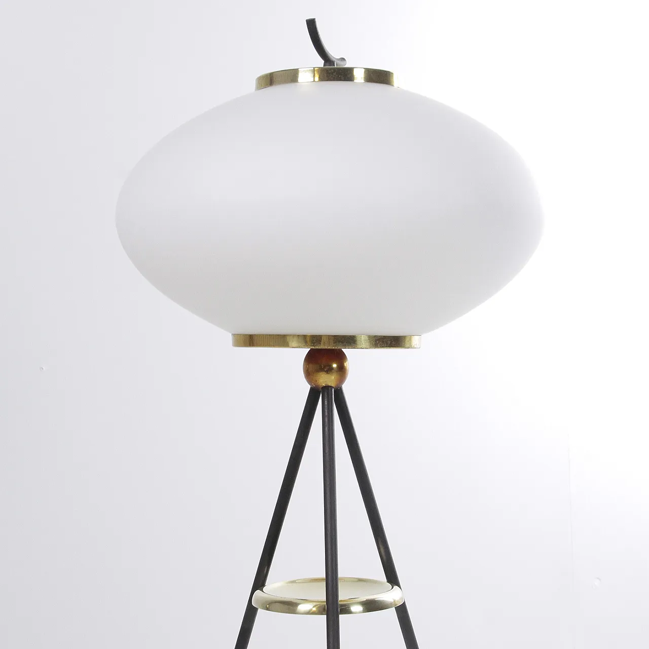 Stilnovo style opaline and brass glass floor lamp, 1950s 5