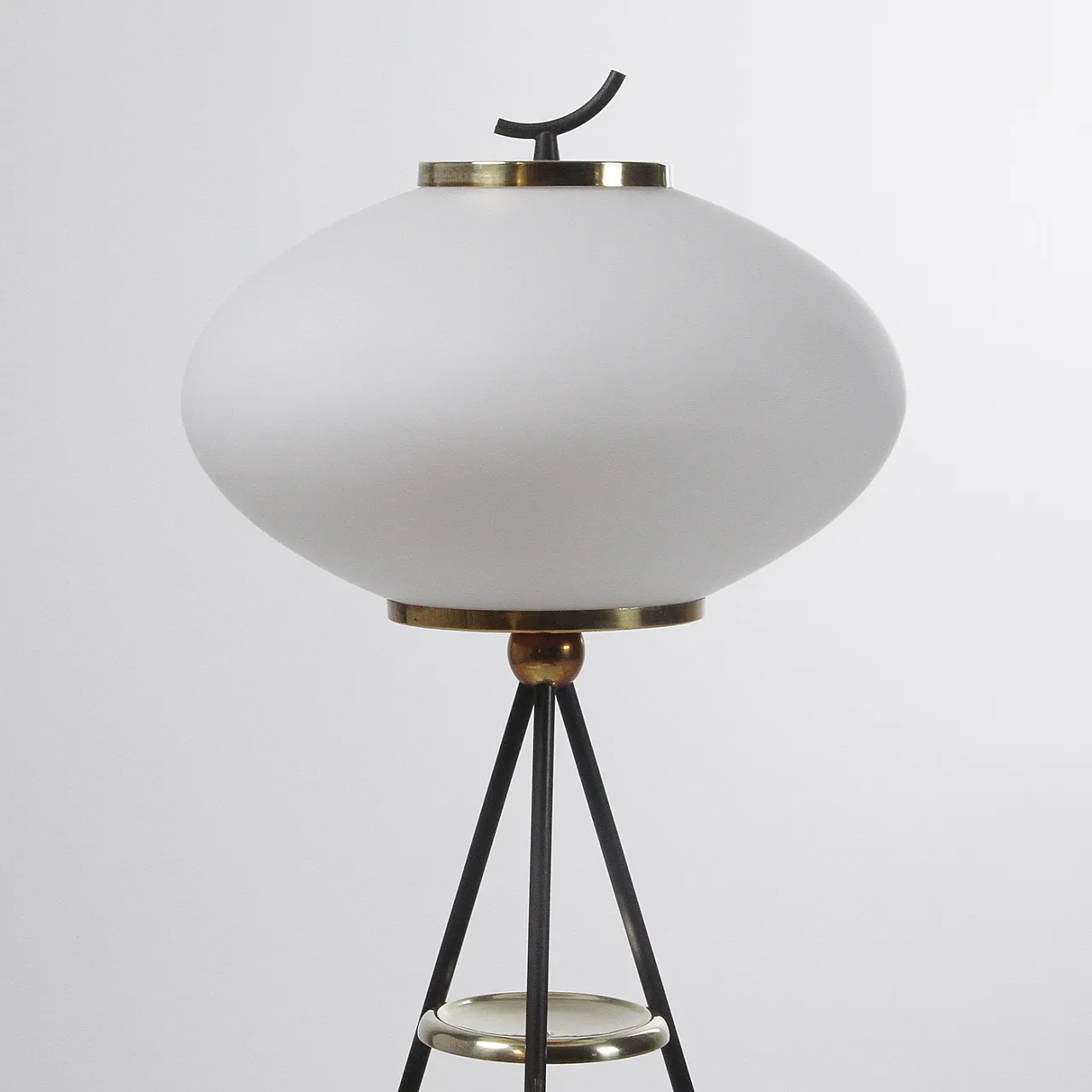 Stilnovo style opaline and brass glass floor lamp, 1950s 7