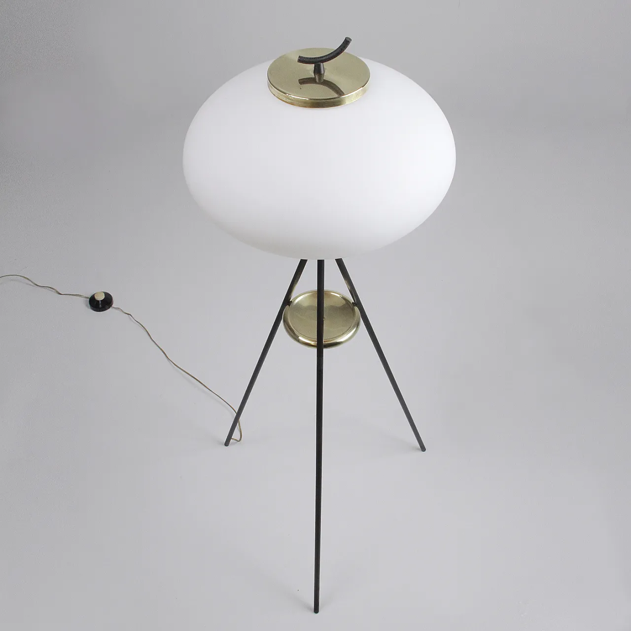 Stilnovo style opaline and brass glass floor lamp, 1950s 9