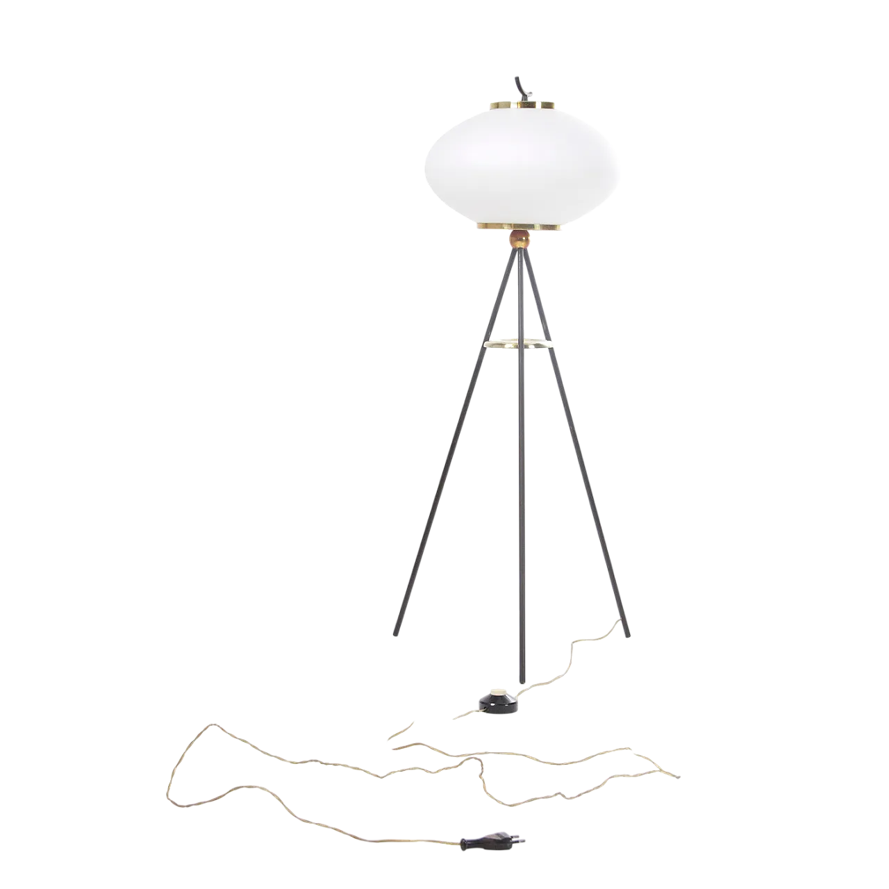 Stilnovo style opaline and brass glass floor lamp, 1950s 11