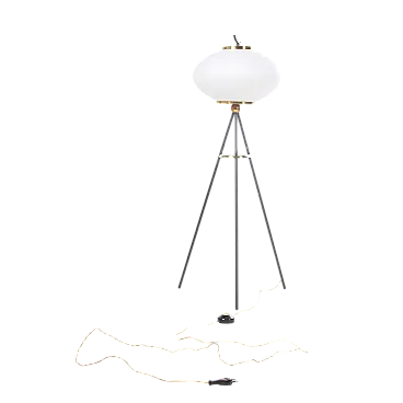 Stilnovo style opaline and brass glass floor lamp, 1950s