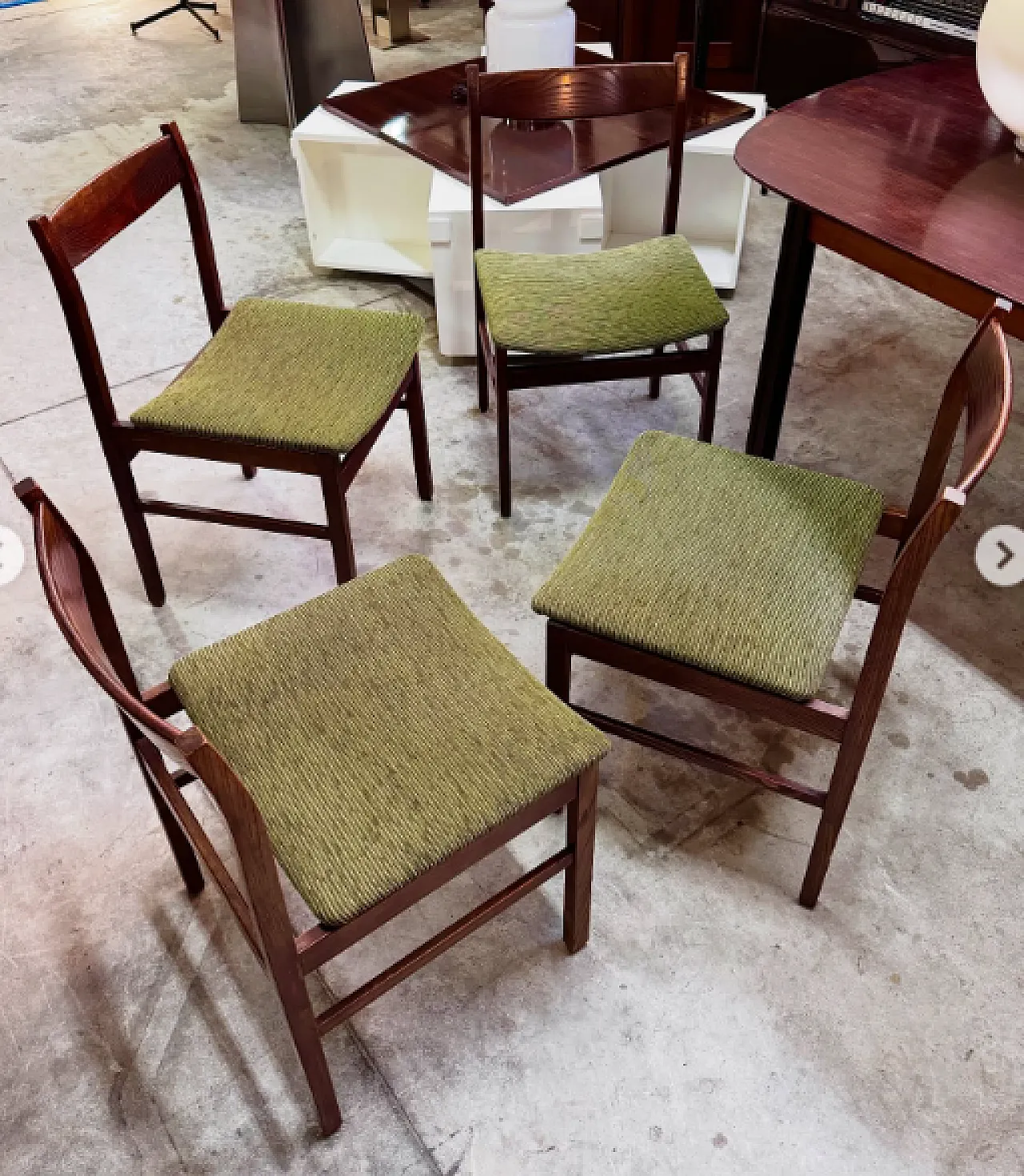 4 Sedie in legno e tessuto, anni '60 2